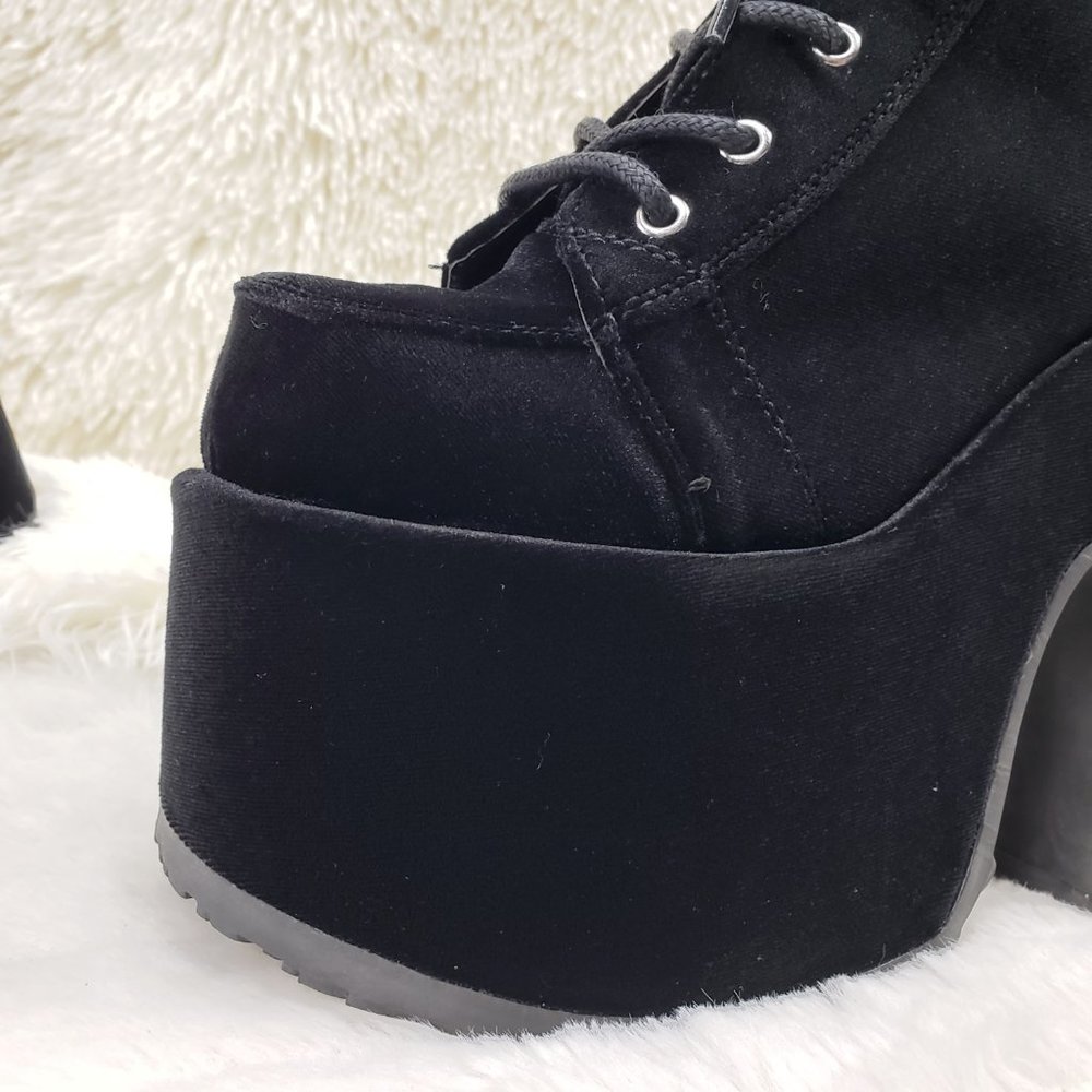 Black Velvet Platform Goth Punk Ankle Boots - Picture 9 of 15